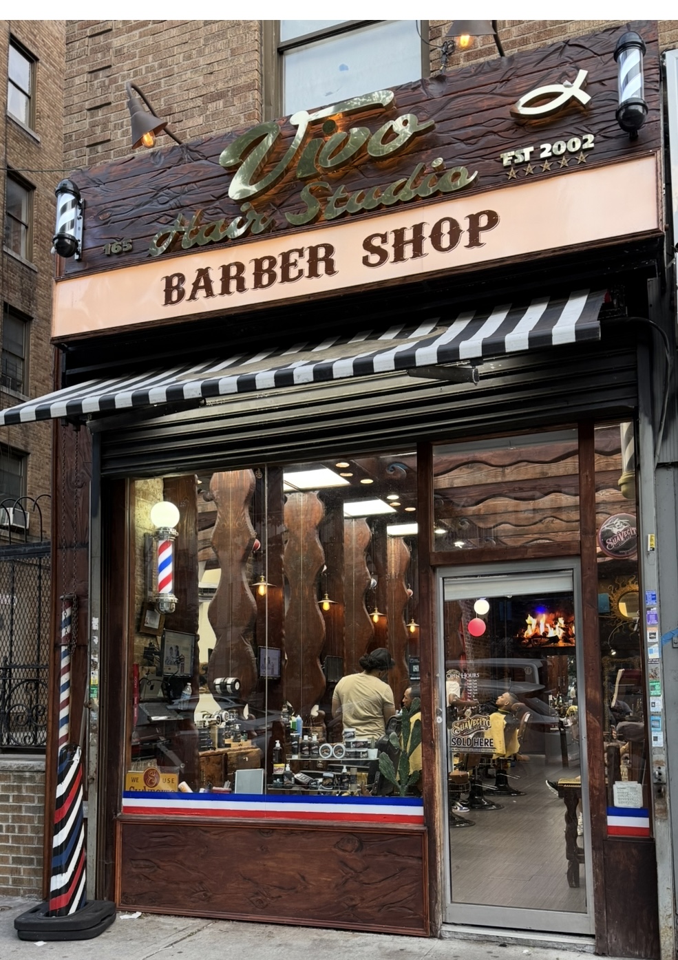 vivo hairstudio new carved-wood storefront sign, 165 Sherman Ave